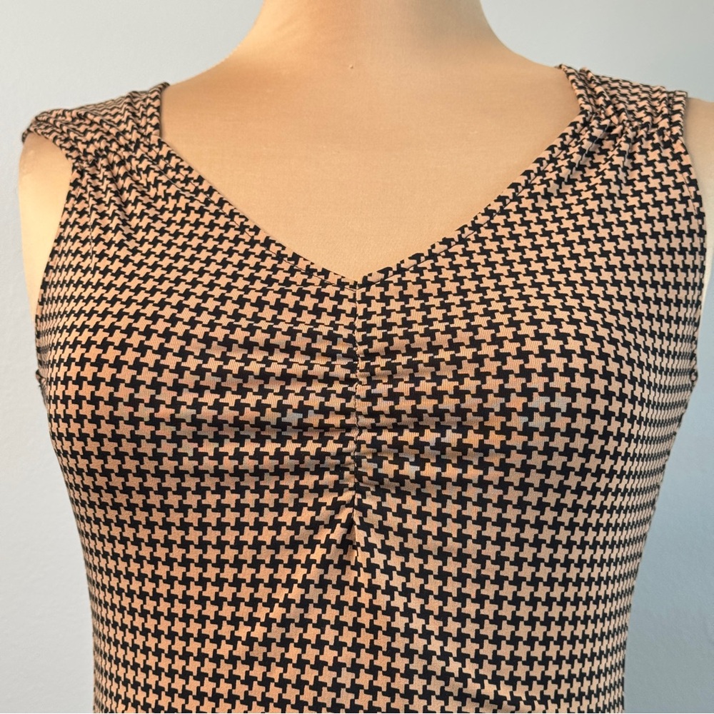 BCBGMaxAzria Houndstooth V-Neck Top Black Tan Toffee BCBG Max Azria Vintage XS - Picture 4 of 9